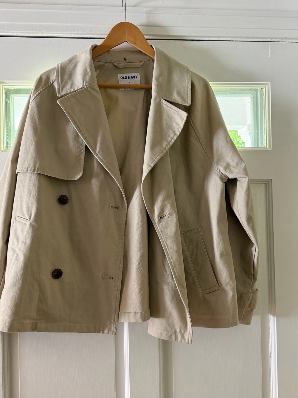 Old Navy Light Beige Double-Breasted Trench Jacket